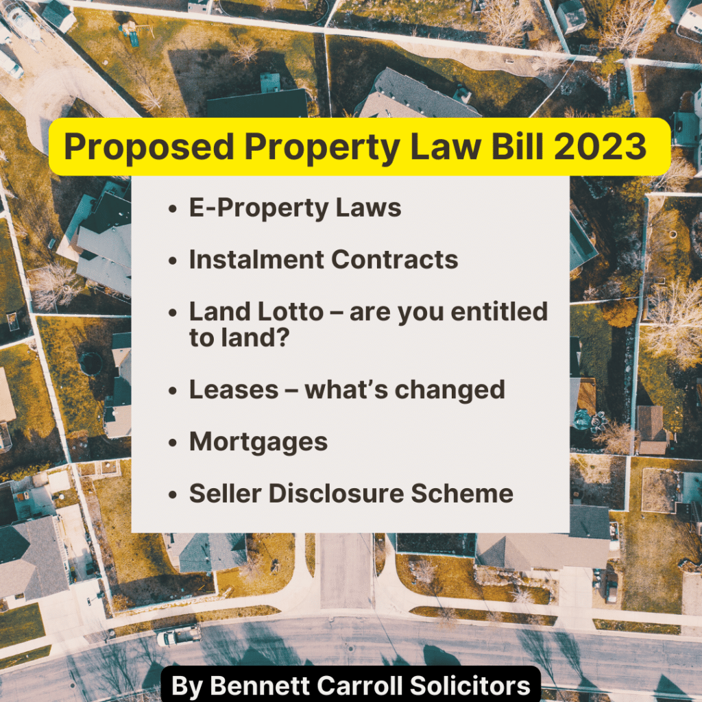 The Property Law Bill (Qld) 2023 was introduced to Queensland Parliament on 23 February 2023 – The proposed bill is over 120 pages long. We’ve summarised some key points. • E-Property Laws • Instalment Contracts • Land Lotto – are you entitled to land? • Leases • Mortgages • Seller Disclosure Scheme Please contact us if you have any questions in relation to this matter or if we can assist you with any other legal matter.