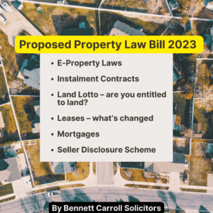 The Property Law Bill (Qld) 2023 was introduced to Queensland Parliament on 23 February 2023 – The proposed bill is over 120 pages long. We’ve summarised some key points. • E-Property Laws • Instalment Contracts • Land Lotto – are you entitled to land? • Leases • Mortgages • Seller Disclosure Scheme Please contact us if you have any questions in relation to this matter or if we can assist you with any other legal matter.