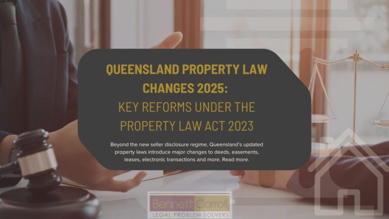 Major Queensland property law changes take effect from 1 August 2025 under the Property Law Act 2023 (Qld). These reforms modernise how property is bought, sold, leased and managed across the state. Key changes include seller disclosure obligations, shorter limitation periods for deeds, updated easement rules, electronic conveyancing, instalment contract protections and new leasing provisions. Learn how these legal changes affect property owners, buyers, developers and investors across Brisbane, Gold Coast, Sunshine Coast, Ipswich and regional Queensland.