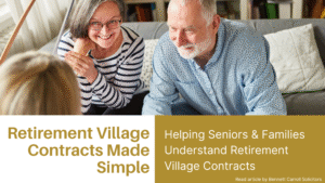 Will + Estate Disputes Planning a move into a retirement village in Queensland can be a complex process, with many legal, financial, and family considerations. Whether you are a senior looking to downsize, a family member helping a parent, or an attorney acting under an Enduring Power of Attorney (EPOA), it is essential to understand your retirement village contract, your rights, and your obligations before signing. At Bennett Carroll Solicitors, our experienced legal team provides expert advice on retirement village contracts in Queensland, including contract review, conveyancing for selling or transferring property, updating Wills and estate planning documents, and guidance for EPOAs and family members. We also help clients understand ongoing fees, exit entitlements, deferred management fees, and any other obligations associated with retirement village living. With offices across Brisbane, Stafford, Upper Mount Gravatt, Kawana, Mermaid Beach, and Ipswich, or via fully electronic online consultations, our team makes moving into a retirement village simple, secure, and legally sound. We support both the individual moving into the village and their families, ensuring everyone involved understands the process and can make informed decisions. If you are planning a retirement move in Queensland and want clarity and protection throughout the process, Bennett Carroll Solicitors can provide tailored, practical legal advice every step of the way.