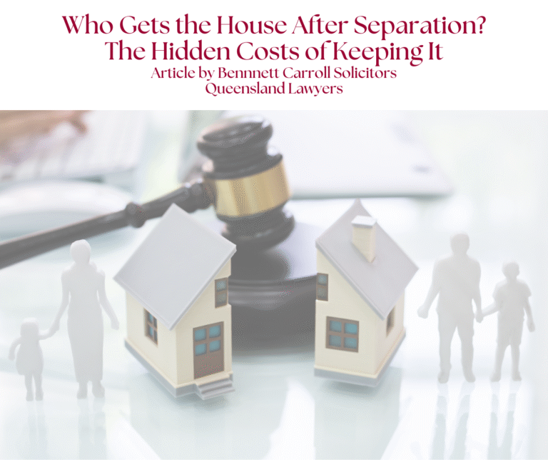 A comprehensive guide for separating couples in Queensland, including Brisbane, Ipswich, and Gold Coast, detailing the financial 'hidden costs' of keeping the family home after a split, and explaining the strict 4-step property settlement process under the Family Law Act 1975 (Cth) used by courts to determine a fair division of assets and debts, including the family house and splitting the mortgage and assets.