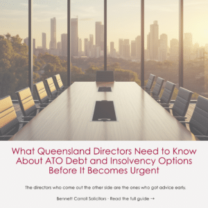 Director Penalty Notices and Small Business Restructuring: What Queensland Directors Need to Know Before a Crisis Hits Understanding your ATO debt obligations and insolvency options early gives Queensland directors more control, not less. Practical legal guidance from Bennett Carroll Solicitors. The ATO issued more than 84,000 Director Penalty Notices in the last financial year alone. That is more than triple the year before. A DPN is not a warning letter. It is a mechanism that makes company tax debt your personal debt, sometimes permanently, and sometimes before you even open the envelope.